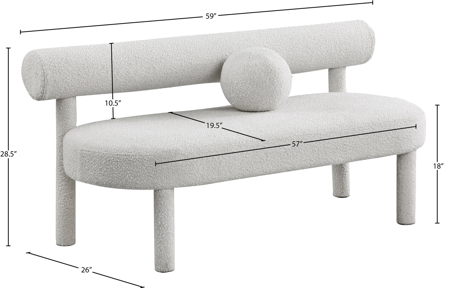 elle cream boucle fabric bench cream