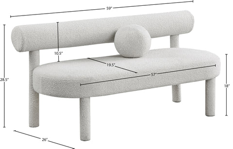 Elle Cream Boucle Fabric Bench Cream
