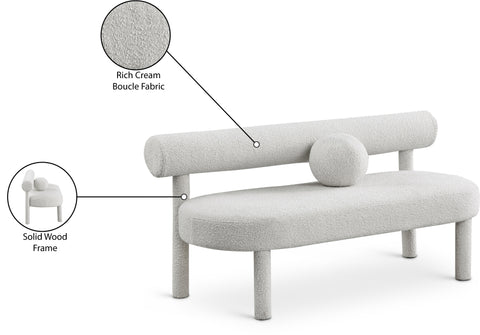 Elle Cream Boucle Fabric Bench Cream