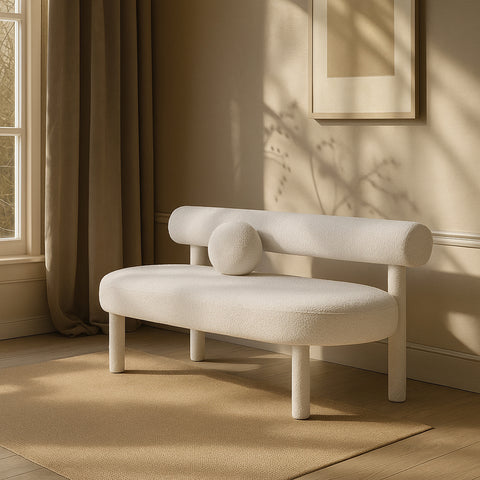 Reese Cream Boucle Fabric Upholstered Bench, 1 Piece (Style 2)