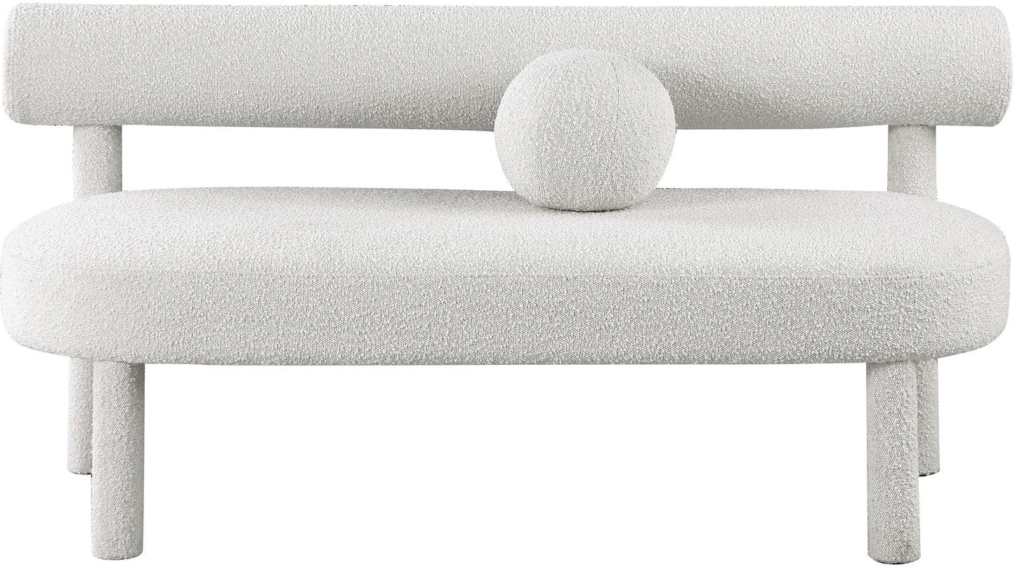 elle cream boucle fabric bench cream