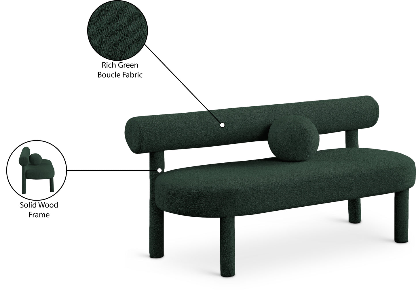 elle green boucle fabric bench green