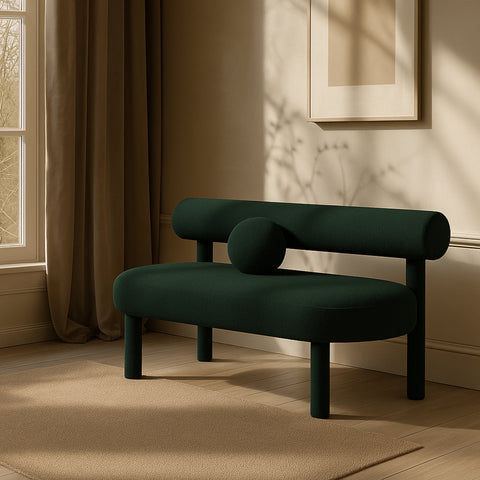 Reese Green Boucle Fabric Upholstered Bench, 1 Piece (Style 2)