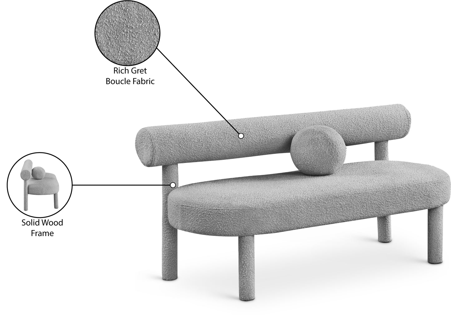 elle grey boucle fabric bench grey