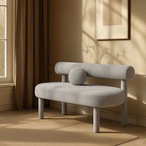 Reese Grey Boucle Fabric Upholstered Bench, 1 Piece (Style 2)