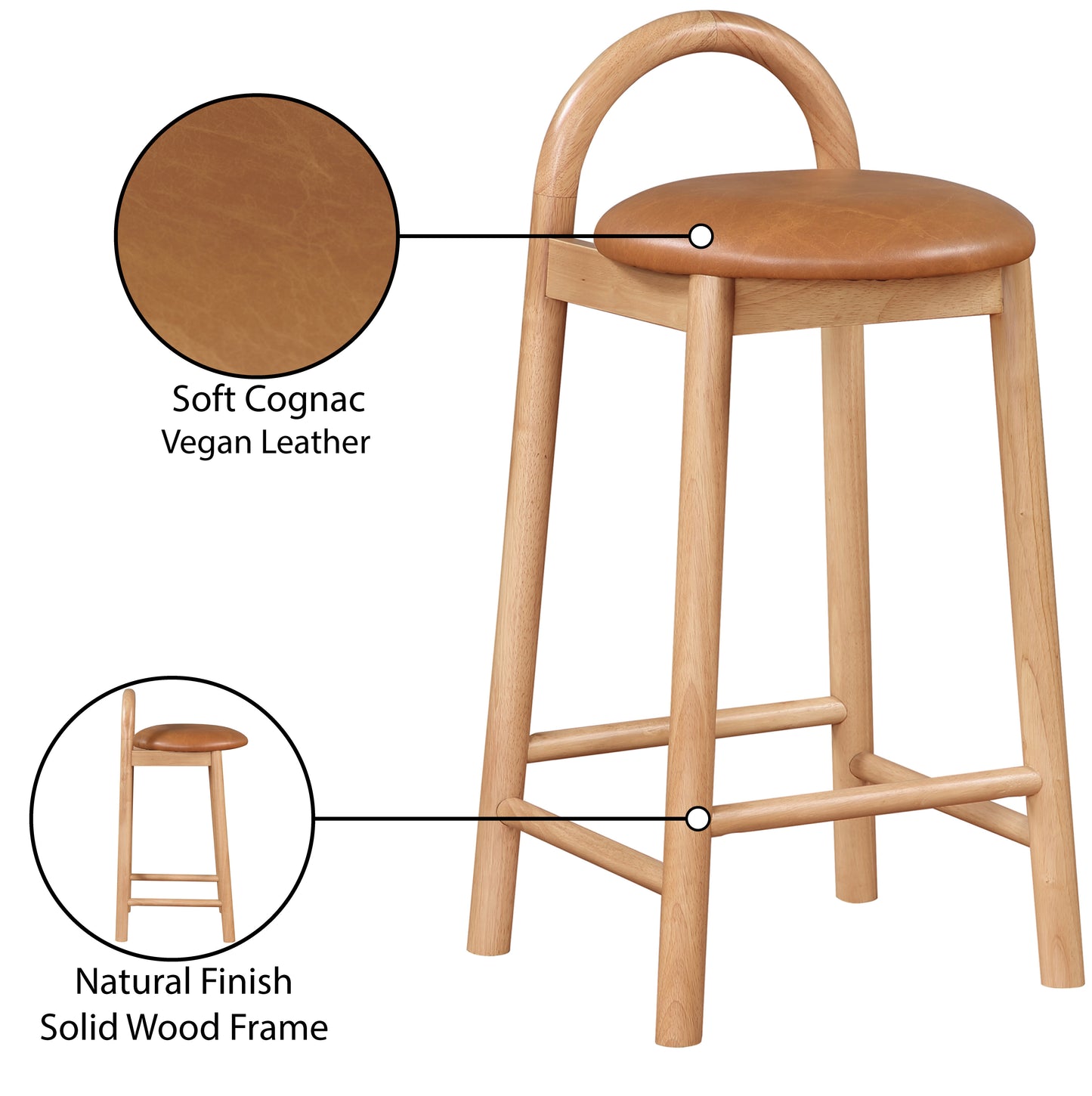 infinity cognac vegan leather stool