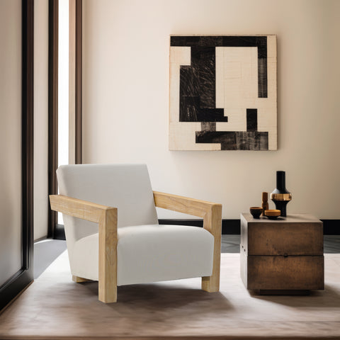 Piper Cream Linen Textured Fabric Upholstered Accent Chair, 1 Piece (Style 2)