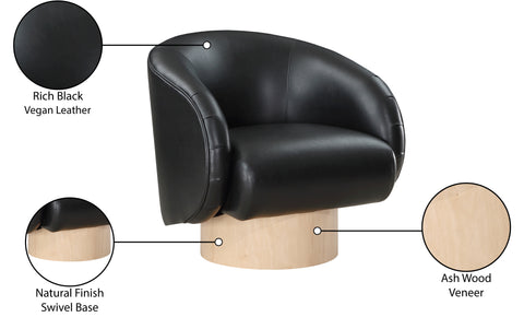 Selene Black Vegan Leather Upholstered Swivel Accent Chair, 1 Piece