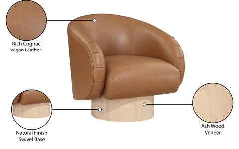 Selene Cognac Vegan Leather Upholstered Swivel Accent Chair, 1 Piece