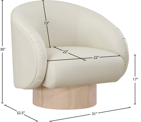 Selene Cream Vegan Leather Upholstered Swivel Accent Chair, 1 Piece
