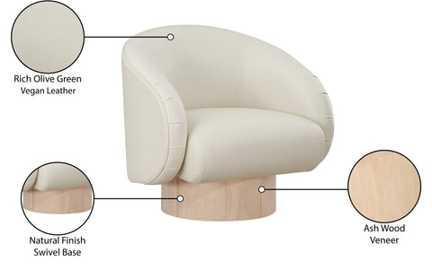 Selene Cream Vegan Leather Upholstered Swivel Accent Chair, 1 Piece