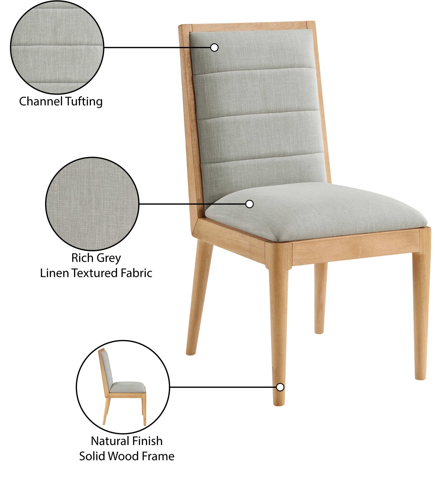 kingdom grey linen textured fabric dining chair c