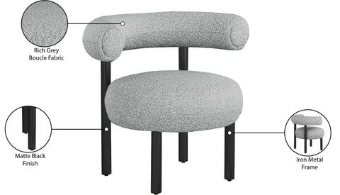 Selene Grey Boucle Fabric Upholstered Accent Chair, 1 Piece