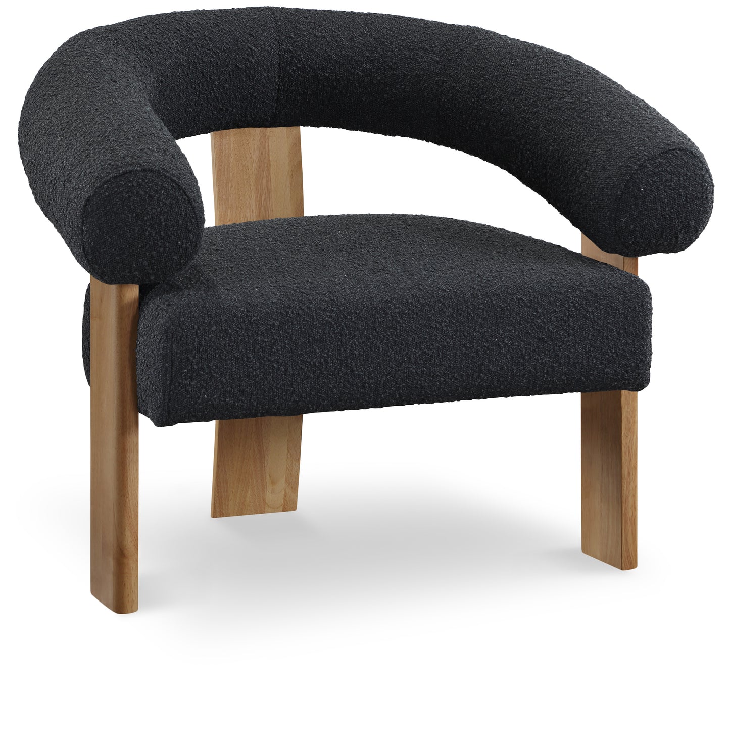 barrel black boucle fabric accent chair