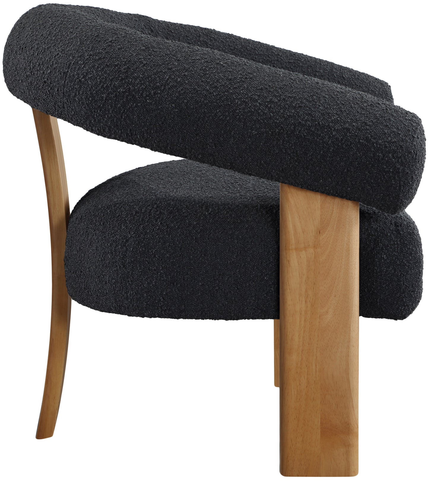 barrel black boucle fabric accent chair