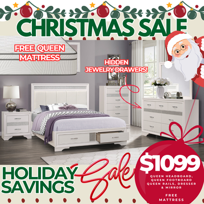 White Sparkle Storage Bedroom Set Holiday Edition