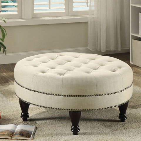 Clementine Round Upholstered Tufted Ottoman OatmealOatmeal