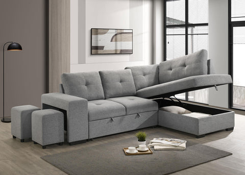 Brickston Fabric Upholstered Sleeper Sectional Sofa Grey