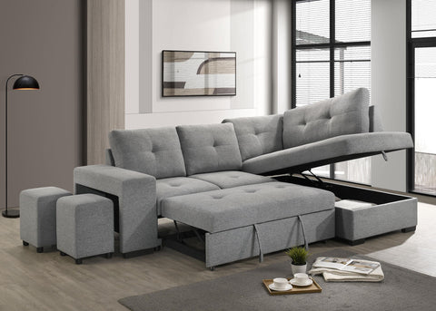 Brickston Fabric Upholstered Sleeper Sectional Sofa Grey