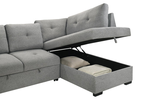 Brickston Fabric Upholstered Sleeper Sectional Sofa Grey