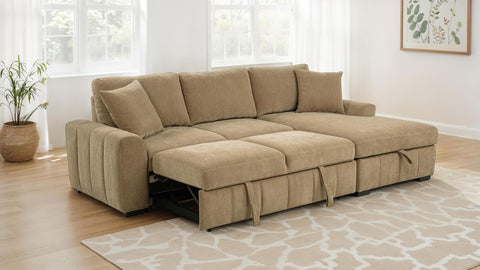 Hagen Upholstered Sleeper Sectional Sofa RAF Chaise Camel