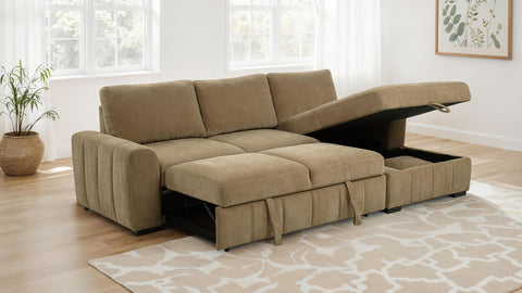 Hagen Upholstered Sleeper Sectional Sofa RAF Chaise Camel
