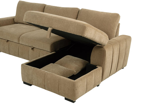 Hagen Upholstered Sleeper Sectional Sofa RAF Chaise Camel