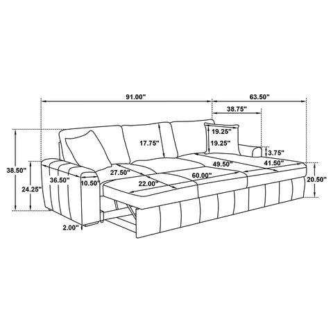 Hagen Upholstered Sleeper Sectional Sofa RAF Chaise Camel