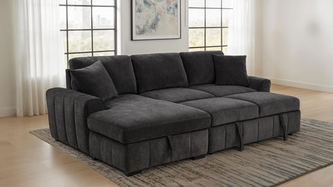 Hagen Upholstered Sleeper Sectional Sofa LAF Chaise Grey