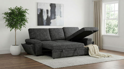 Madden Sleeper Sectional Sofa with Speaker and Storage Chaise Granite