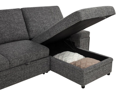 Madden Sleeper Sectional Sofa with Speaker and Storage Chaise Granite