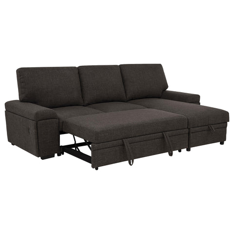 Madden Sleeper Sectional Sofa with Speaker and Storage Chaise Brown