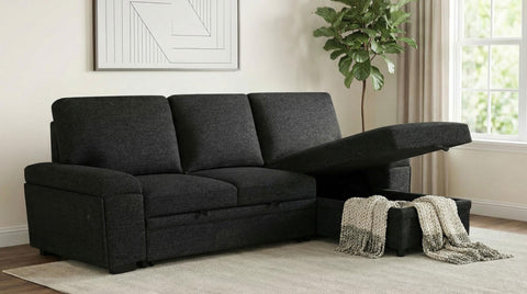 Madden Sleeper Sectional Sofa with Speaker and Storage Chaise Black