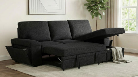 Madden Sleeper Sectional Sofa with Speaker and Storage Chaise Black