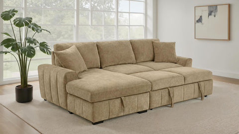 Hagen Upholstered Sleeper Sectional Sofa LAF Chaise Camel