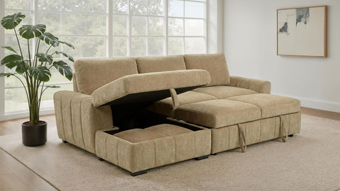 Hagen Upholstered Sleeper Sectional Sofa LAF Chaise Camel