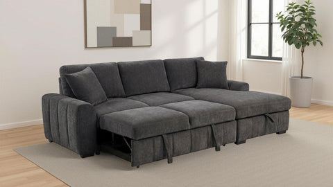 Hagen Upholstered Sleeper Sectional Sofa RAF Chaise Grey