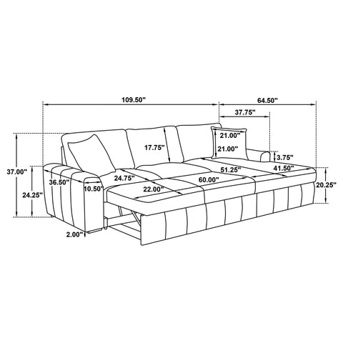 Hagen Upholstered Sleeper Sectional Sofa RAF Chaise Grey