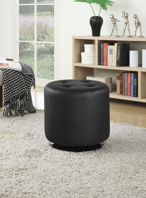 Prescott Round Upholstered Tufted Swivel Ottoman BlackBlack