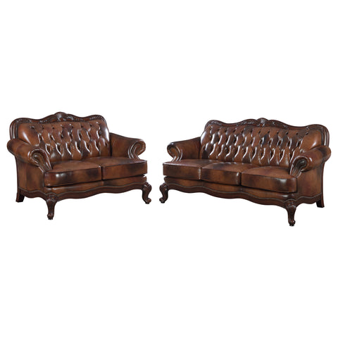 Carnell 2-piece Full Leather Upholstered Sofa Set BrownBrown