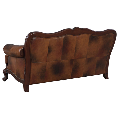 Carnell Full Leather Upholstered Rolled Arm Sofa BrownBrown