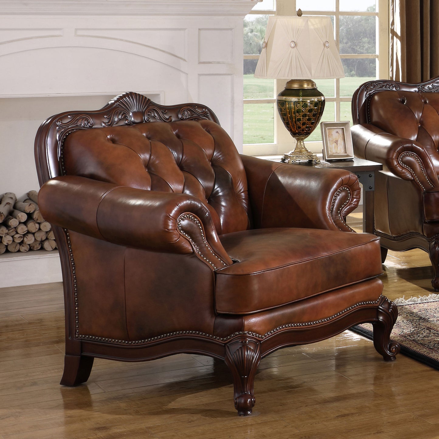 carnell full leather upholstered rolled arm chair brownbrown