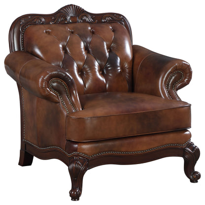 Carnell Full Leather Upholstered Rolled Arm Chair BrownBrown