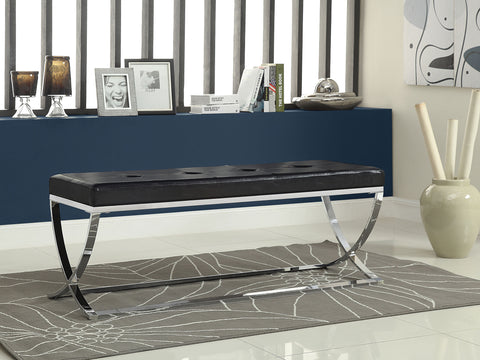 Declan Leatherette Upholstered Tufted Accent Bench BlackBlack