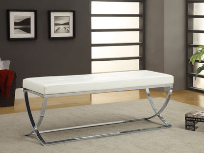 Declan Leatherette Upholstered Tufted Accent Bench WhiteWhite