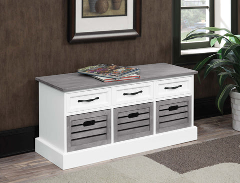 Abelardo 3-drawer Storage Bench White and Weathered GreyGrey