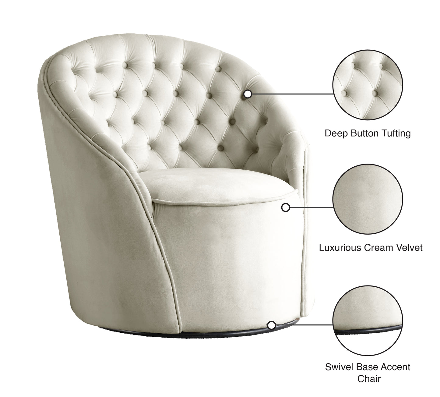 gardenia cream velvet accent chair cream