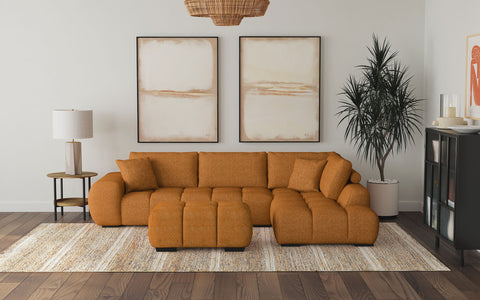 Sophia Upholstered Sectional Sofa with Ottoman Set OrangeOrange