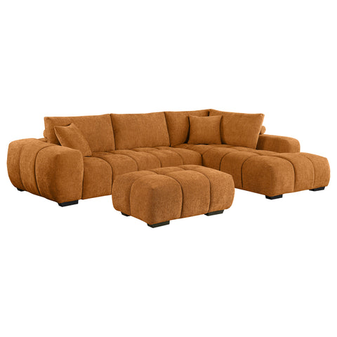Sophia Upholstered Sectional Sofa with Ottoman Set OrangeOrange