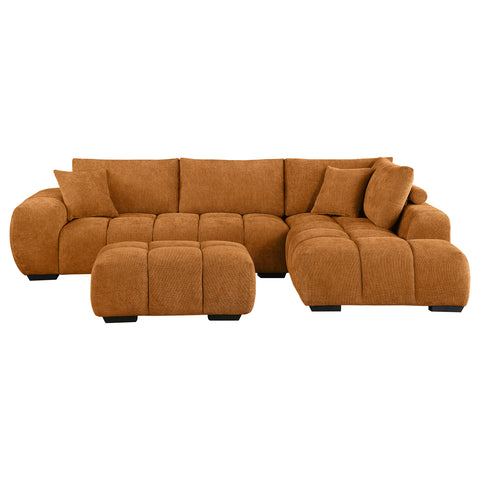 Sophia Upholstered Sectional Sofa with Ottoman Set OrangeOrange